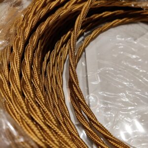 Tvinnet – Antikk Gull tvinnet (retro) stoffledning. 3×0.75mm2 (2 + jord)